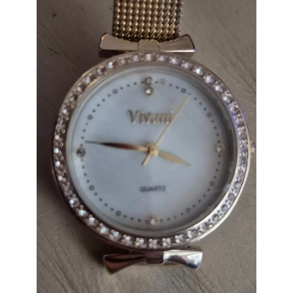 Vivani by Accutime Ladies‎ Watch Gold Bezel with Rhinestones Quartz New Battery